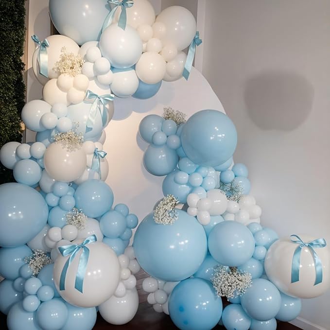 Blue Bow Balloons, Metallic Macaron Preal White Balloon Bow Print Balloon - Image 5