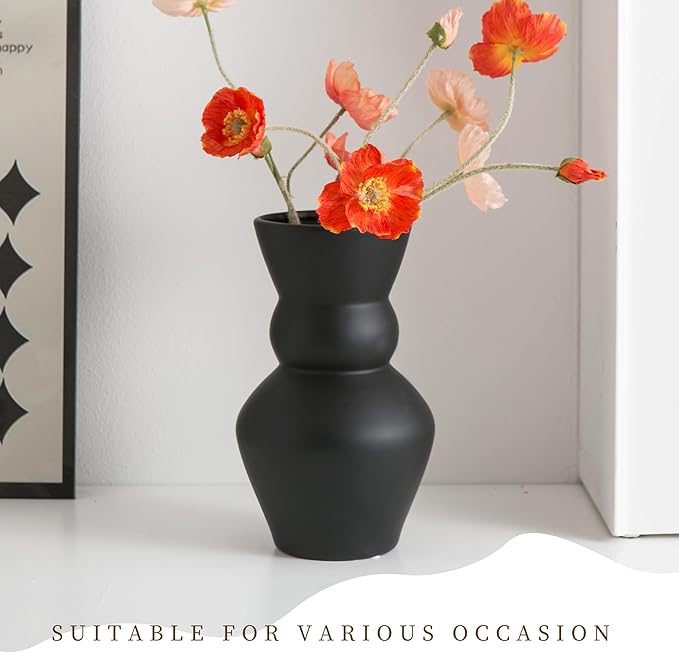 Black Ceramic Vase, Modern Matte Pampas Grass Vases, Boho Big Mouth Vase Home - Image 4