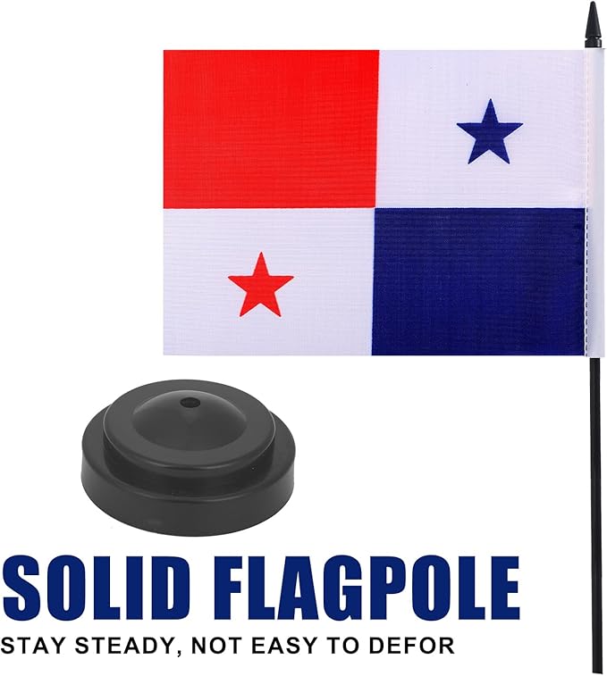 Panama Desk Flag 12" Solid Pole Deluxe Set Panamanian Flags Banner Mini Small - Image 3