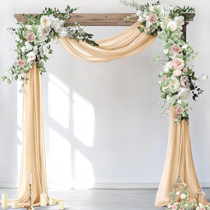 Socomi Wedding Arch Draping Fabric 3 Panels 29" x 19Ft Champagne Sheer Chiffon by Socomi