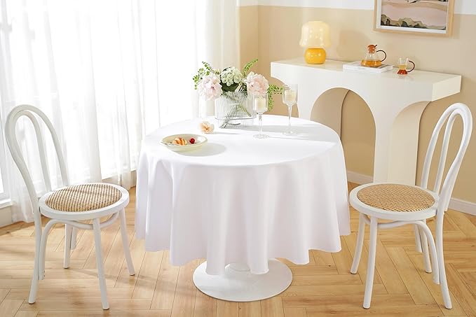 Craft And Party Round Tablecloth, 90 Inch White Tablecloth, Polyester Fabric - Image 4