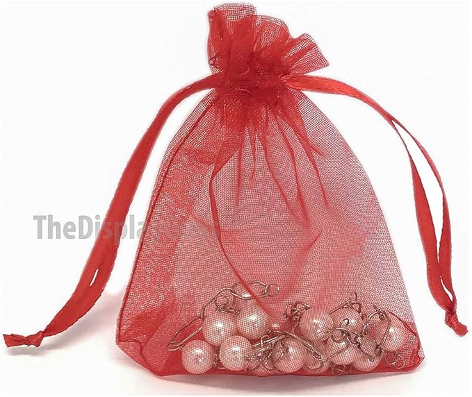 TheDisplayGuys 100-Pack 3x4 Red Sheer Organza Gift Bags - Image 2