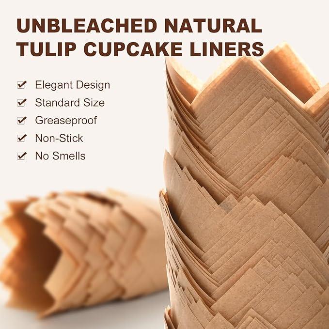 Natural Tulip Cupcake Liners for Baking 200 Cups, Unbleached Parchment paper - Image 5