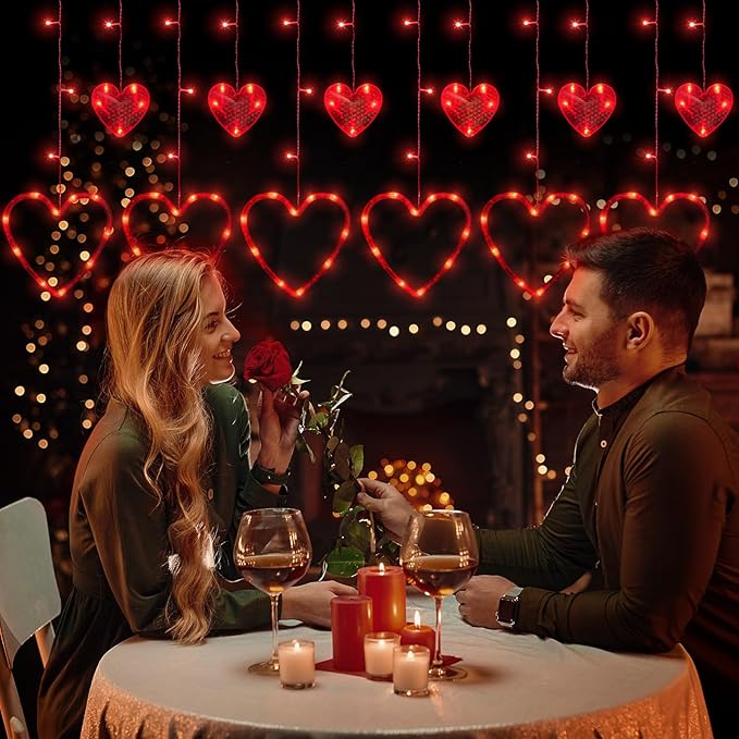 Valentines Day Decor, 138LED 12 Hearts Curtain Lights - Image 5