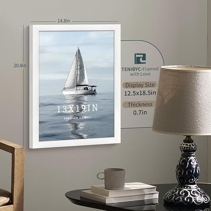 13x19 Picture Frame 3 pk, Textured White Solid Wood Poster Frame, HD Tempered - Image 2