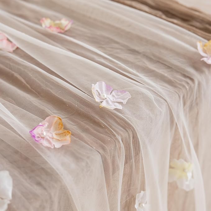 Romantic Artificial Floral Table Runner 10ft Gauze Tulle Lace Table Runner Set - Image 6