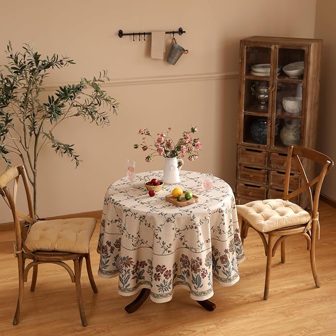 patdrea Designer Vintage Linen Round Table Cloth, Durable Breathable Floral - Image 7