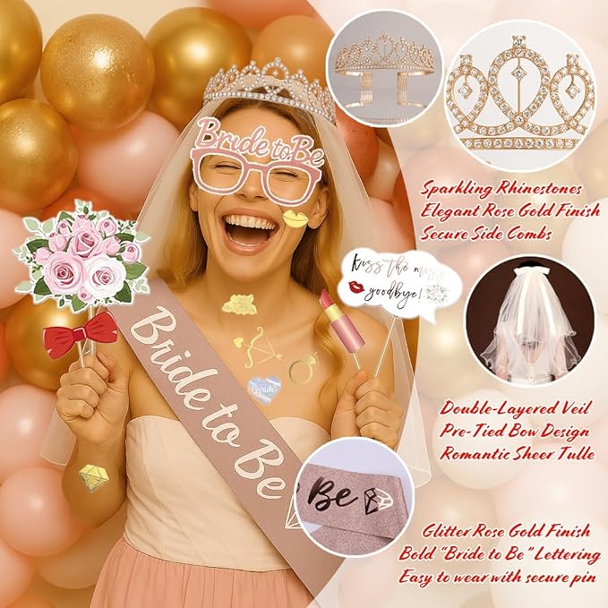 168PCS Bridal Shower Decorations Kit – Rose Gold Bachelorette Party Supplies - Image 4