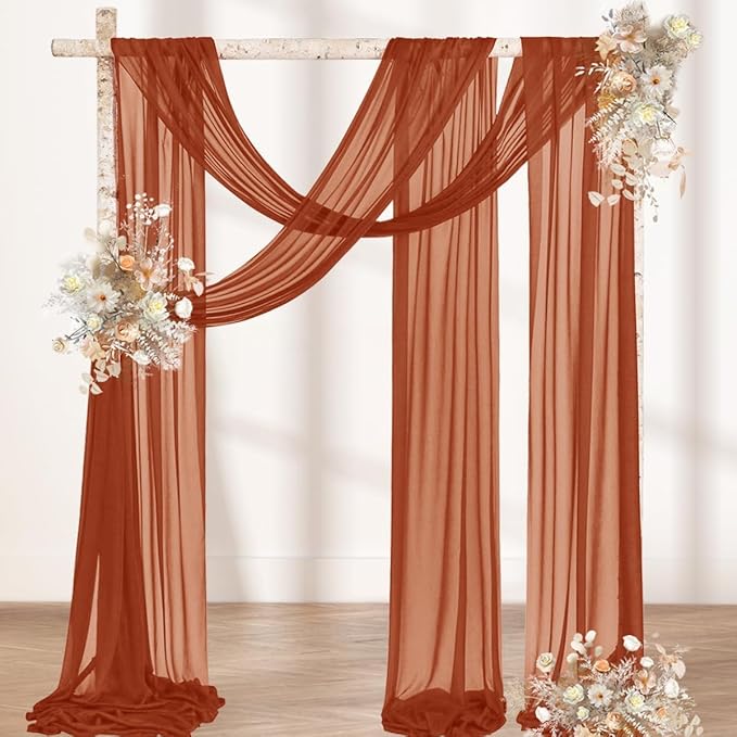 MLMW Fall Wedding Arch Draping Fabric 2 Panels 29" x 20Ft Burnt Orange - Image 5