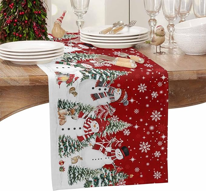 Christmas Snowman Cotton Linen Table Runner - Image 4