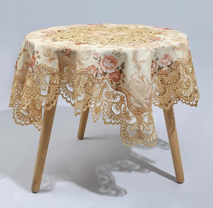 vctops Damask Lace Patchwork Tablecloth Luxury Square Small Table Cover Elegant - Image 2