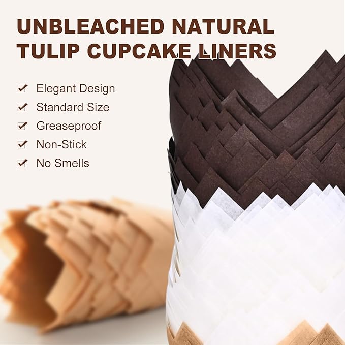 Tulip Cupcake Liners for Baking 200 Cups, Unbleached Parchment paper Muffin - Image 5