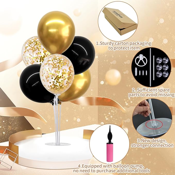 TONIFUL 4 Set Black Gold Balloon Centerpieces - Image 4