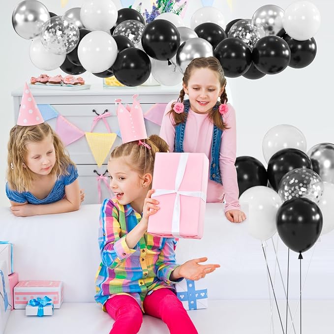 100pcs Black White Silver Balloon Kit - Image 4