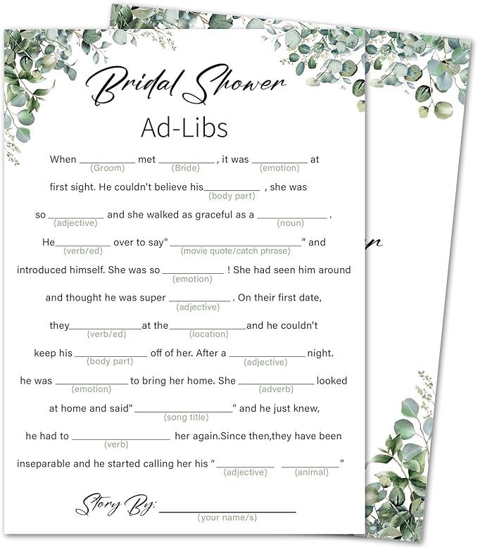Eucalyptus Bridal Shower Game Cards by HOME
