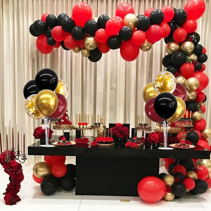 TONIFUL 4 Set Burgundy Red Black Gold Balloon Stand Centerpiece Table - Image 4