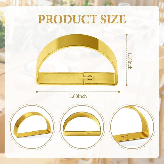 Gold Napkin Rings Set of 12, Iron Material Bright Gold Napkin Holder, Fall - Image 2