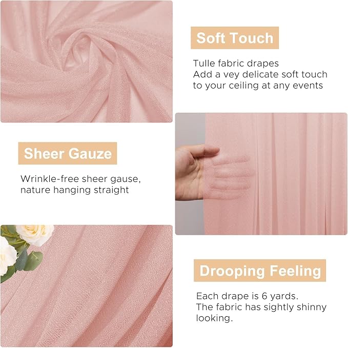 Wokceer Blush Wedding Arch Draping Fabric Backdrop 2 Panels 28.7" X 20FT Sheer - Image 2