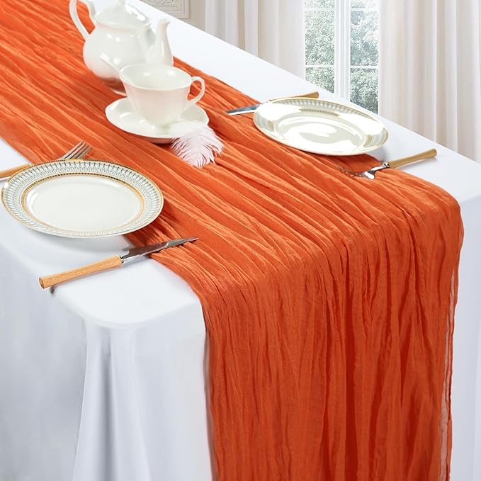 12 Pack Fall Thanksgiving Table Runner Orange 10ft Boho Gauze Fabric - Image 3
