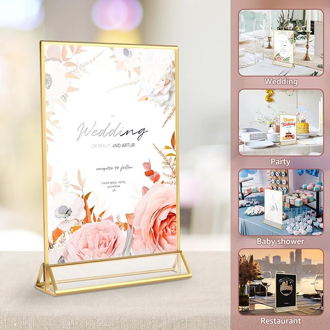 18 Pack Acrylic Sign Holder, 5x7 Inch Double-Side Gold Picture Frames Stands - Image 4