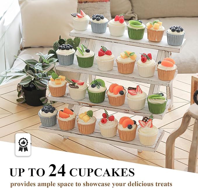 Swallowliving 2pcs Wooden Rustic Cupcake Stand - Image 2