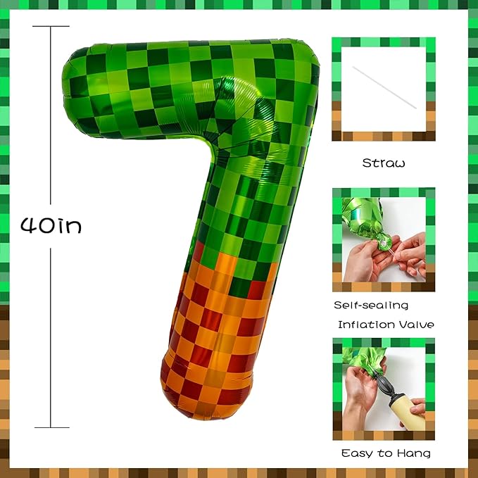 Pixel & TNT Theme 40in Giant Number Balloons - Image 2