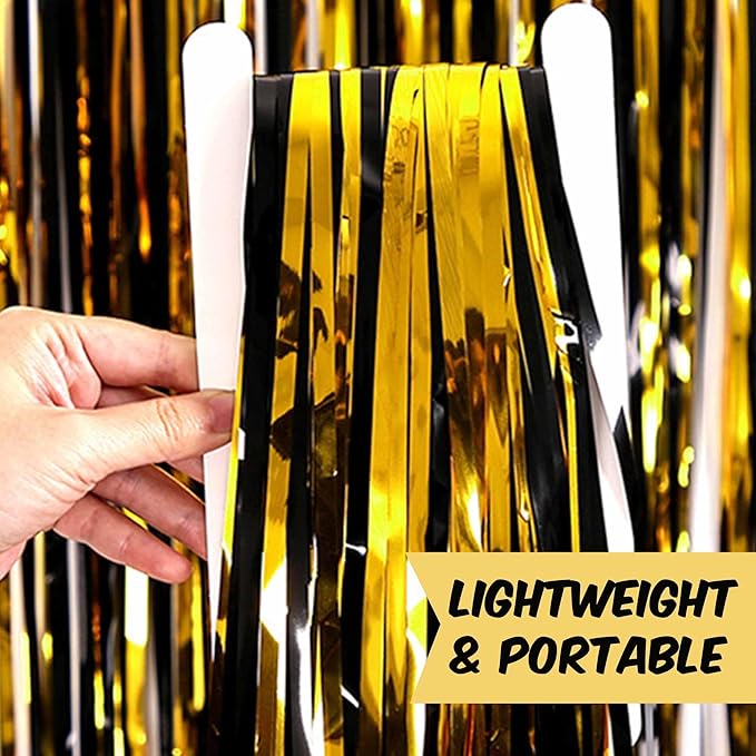 6 Pack Black and Gold Foil Fringe Curtains Backdrop, 3.28 x 8.2 Ft Metallic - Image 6
