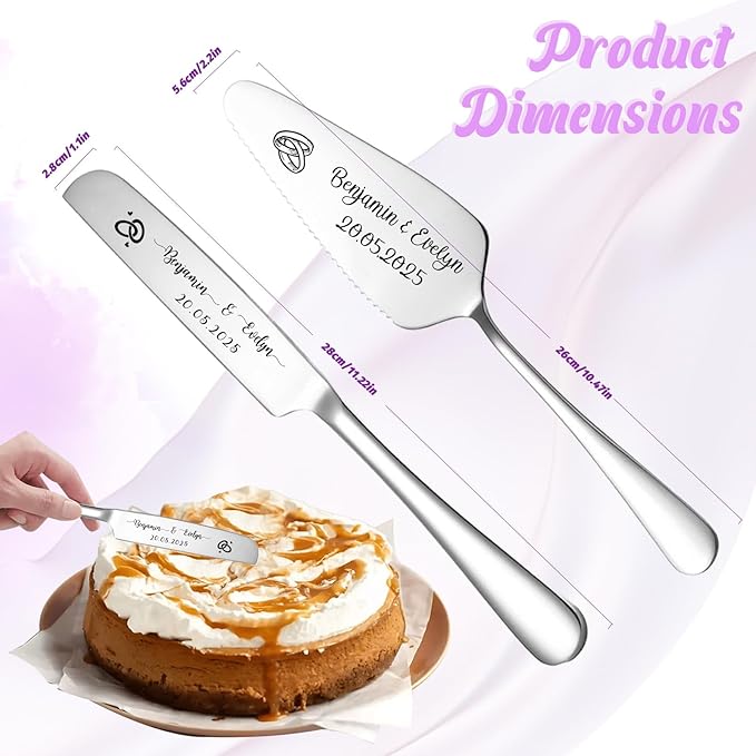 Custom Wedding Cake Knife and Server Set, Personalised Cake Serving Kit - Image 7