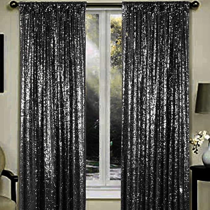 Black Sequin Backdrop Curtains 1 Panel 10FTx10FT Wedding Photo Backdrop Drapes - Image 5