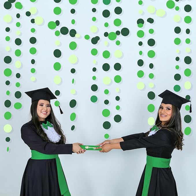 Green Party Decorations Ombre Green Circle Dots Garland Hanging Paper Polka Dot - Image 5