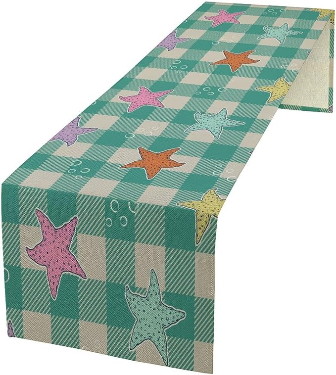 Starfish Plaid Table Flag Green Plaid and Marine Life Starfish Kitchen Table by ICMOLYYENLO
