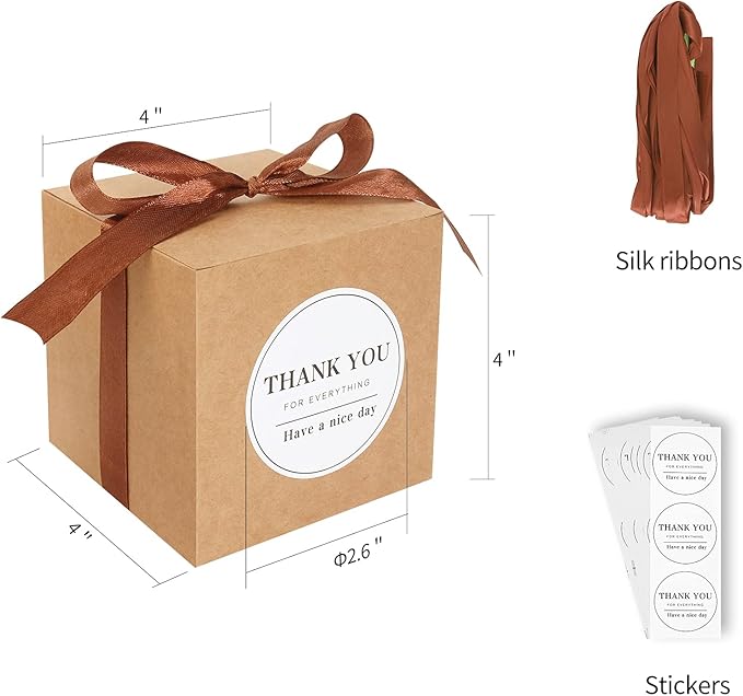 COTOPHER Small Gift Boxes 60 Pack 4x4x4 inches Brown Gift Boxes - Image 3