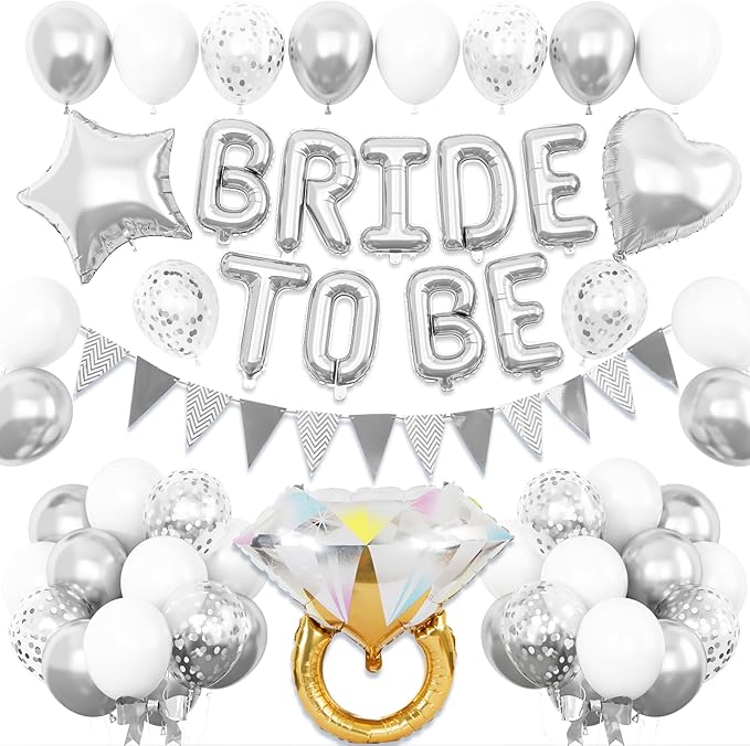 Silver Bachelorette Party Decorations, Metallic White Balloon by Dagelar