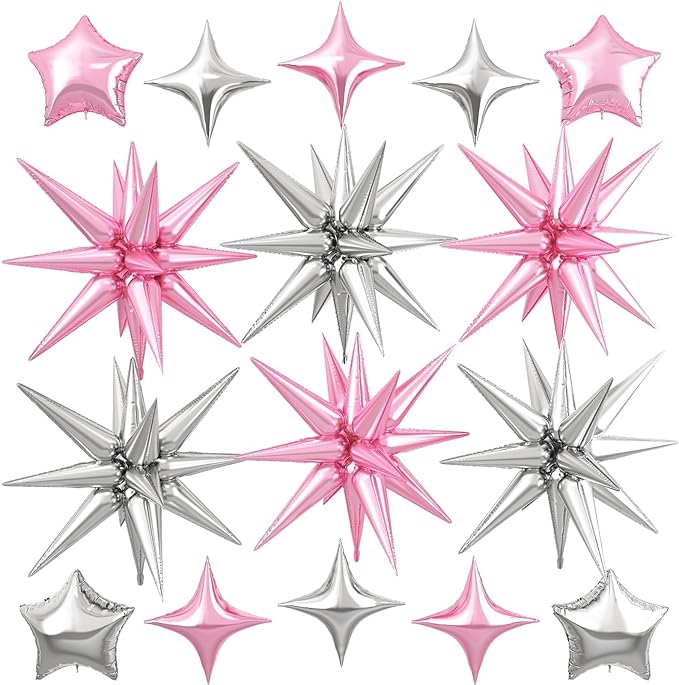 Pink Silver Star Balloon by Cledeco