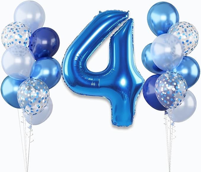 Number 4 Balloon Pastel Blue for kids, XXL 4th Birthday Decor Foil Balloon Dark by Lingqiang