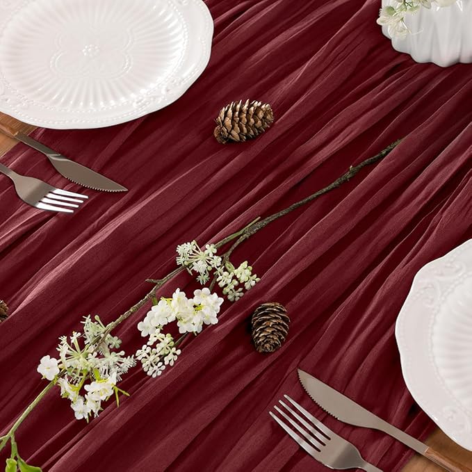 Burgundy Table Runner Cheesecloth Table Runner 10FT Farmhouse Table Runners 120 - Image 2