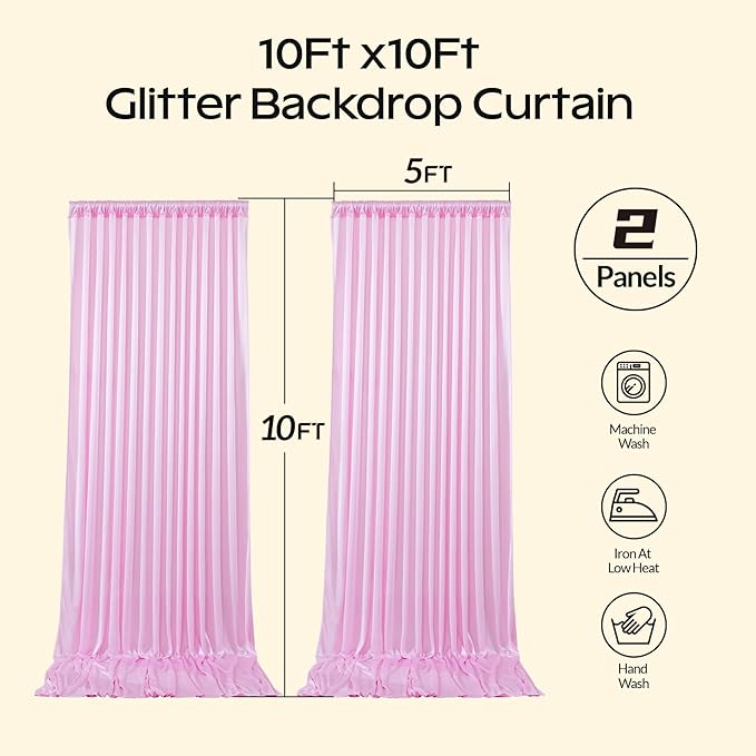 Pink Glitter Backdrop Curtain for Parties Wedding, 10Ft x 10Ft Satin Shimmer - Image 8