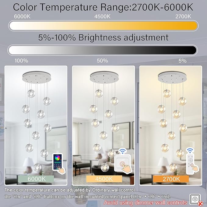 H118 Staircase Chandelier for Entryway Modern Globe Chandelier 12-Lights Glass - Image 3