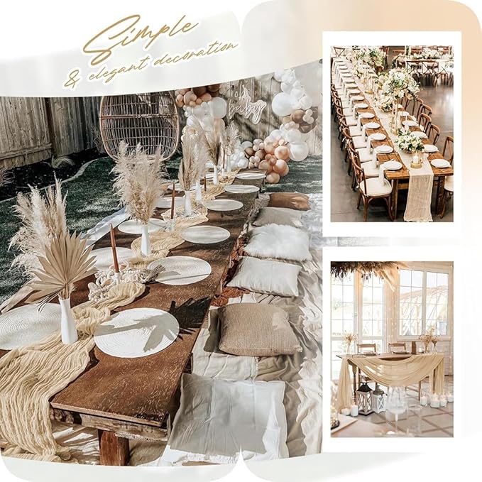 6 Pack Beige Cheesecloth Table Runner 23x120 inch Rustic Boho Gauze Table - Image 6
