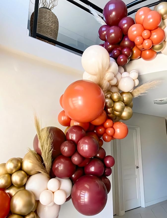 Fall Balloons, 12 Inch Thanksgiving Balloons Set Burgundy Orange Metallic Gold - Image 3