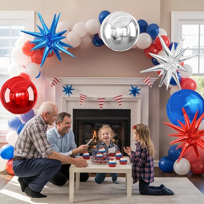 6Pcs Red Blue Silver Foil Balloons, 22Inch Blue Red Silver 4D Round Ball - Image 5