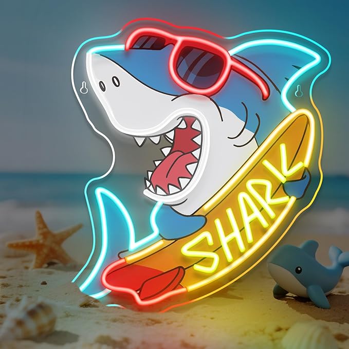 Shark Skateboard Neon Sign Edgy Sunglasses Shark LED Neon Signs by FAXFSIGN