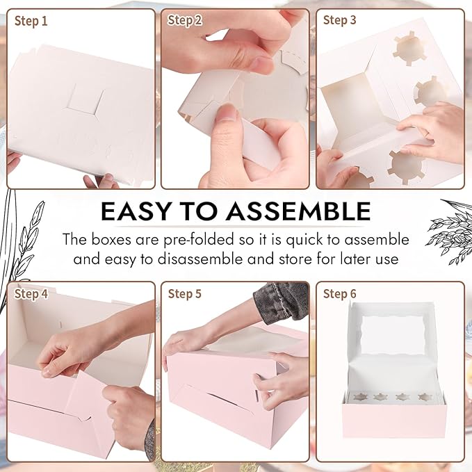 JCD 8 Packs Pink Bento Cake and Cupcake Box 1+8 Bento Box - Image 3