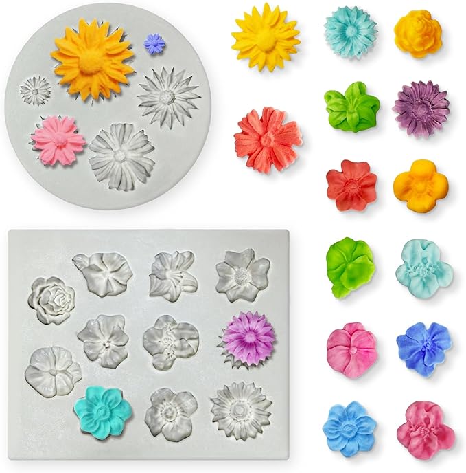 2 Pcs Flower Silicone Molds, Fondant Cake Flower Mold Silicone Polymer Clay by Roxjaejae