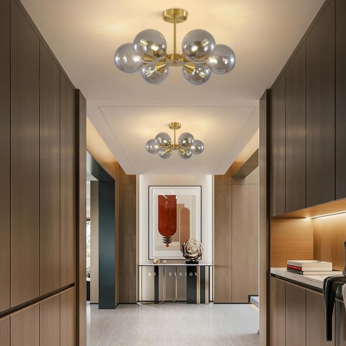 KCO 6-Lights Mid Century Modern Globe Ceiling Light Gold Sputnik Chandelier - Image 9