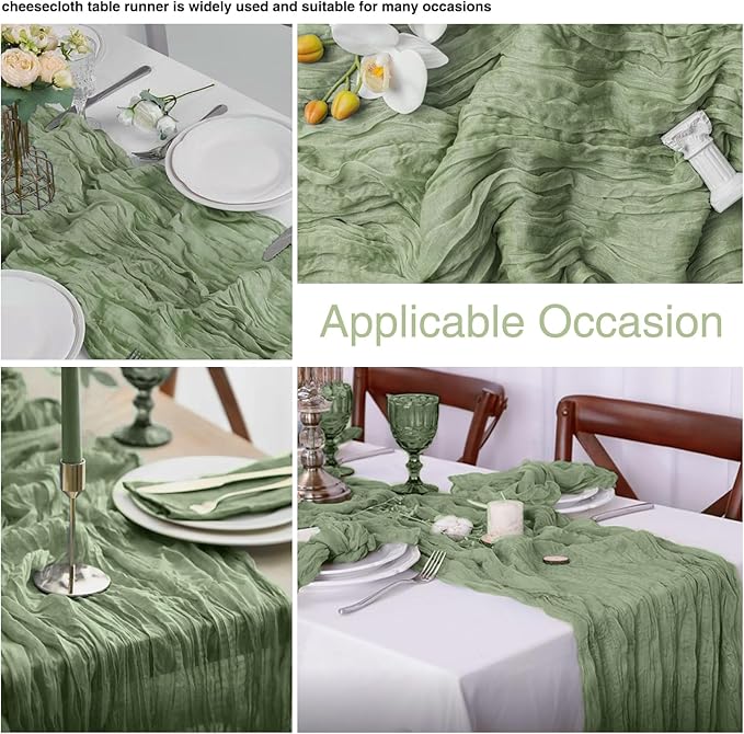 12 Pack Sage Green 10Ft Cheesecloth Table Runner 20x120 Inch Boho Wrinkled - Image 4