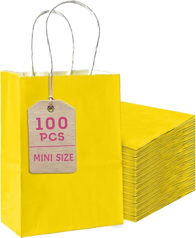 Bakepacker 100 Pcs Bright Yellow Mini Paper Gift Bags by Bakepacker
