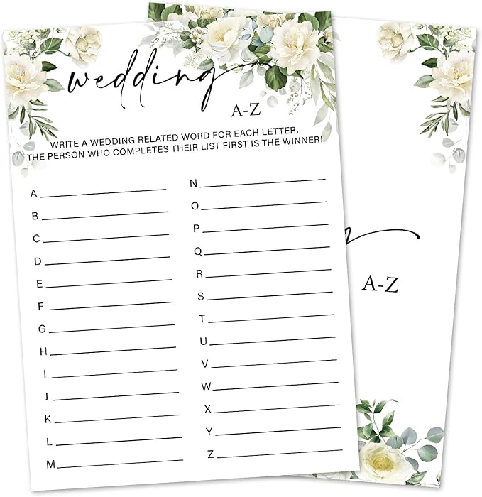 Eucalyptus Bridal Shower Games 30 Guests, Wedding A-Z Bridal Games by HOME