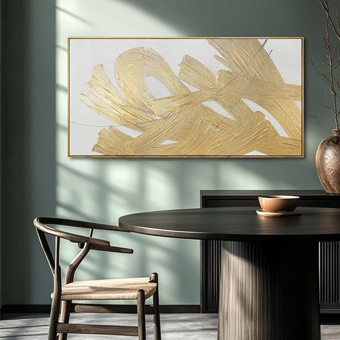 Gold Framed Canvas Art Abstract Wall Decor White Picture Decor 24"x48" Canvas - Image 3