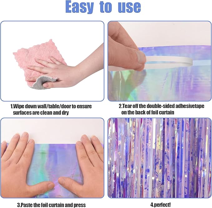 CANREVEL 2 Pack 3.2x6.5 Feet Iridescent Foil Fringe Backdrop Curtains, Disco - Image 3